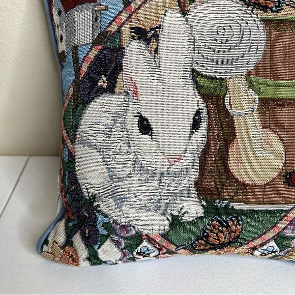 Vintage Bunny Rabbit Tapestry Pillow Simply Country Garden Visitors Cottagecore - Picture 5 of 10